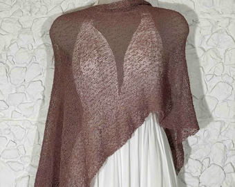 Lightweight Knit Beige Poncho Shawl Scarf Cape Bolero All in One! Wedding Evening Dress Shoulder Cover up, Summer Resort Wear 50+Color, #23