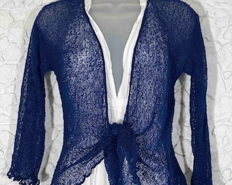 Royal Blue #2 Sheer Knit Cardigan, 3/4 or Long Sleeve Cardigan Shrug, Knit Evening Bolero, Wedding Bolero, Ballet wrap Avail in 20 Colors!