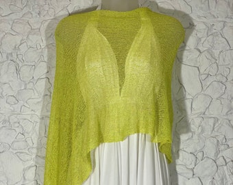 Lightweight Knit  Chartreuse Poncho, Wedding Shawl Scarf Cape Bolero All in One! Formal Evening Dress Cover Up, Summer Resort 50+Color, #62