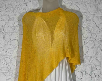 Lightweight Knit Yellow Poncho Shawl Scarf Cape Bolero All in One! Wedding Evening Dress Shoulder Cover, Summer Resort Wear 50+Colors, #13