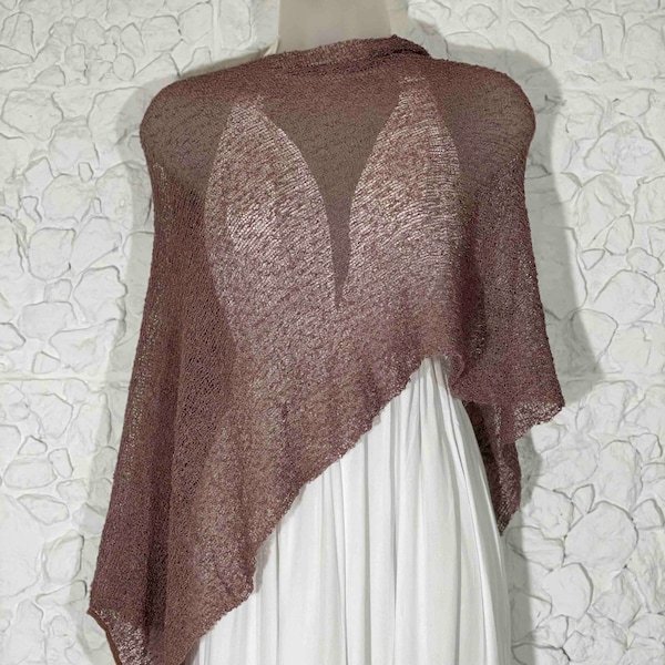 Lightweight Knit Beige Poncho Shawl Scarf Cape Bolero All in One! Wedding Evening Dress Shoulder Cover up, Summer Resort Wear 50+Color, #23