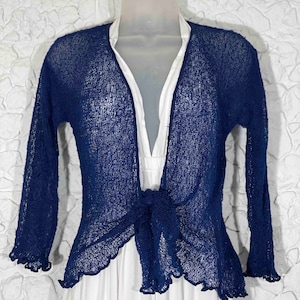 Royal Blue #2 Sheer Knit Cardigan, 3/4 or Long Sleeve Cardigan Shrug, Knit Evening Bolero, Wedding Bolero, Ballet wrap Avail in 20 Colors!