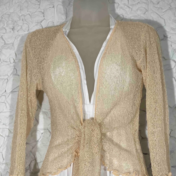 Ivory Cream #36 Evening Cardigan Wrap, 3/4 or Long Sleeve Cardigan Shrug, Sheer Bolero, Wedding Bolero, Knit Ballet wrap