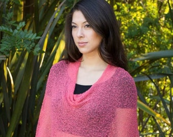 Coral Pink Summer Poncho, Knit Versatile Poncho, Women Poncho, Infinity Shawl, Boho Beach Poncho, Resort Wear, 50+ Colors Avail, #8