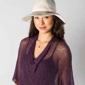 Purple Wine Boho Knit Shawl, Women Knit Sheer Poncho, Boho Beach Shawl, Lightweight Summer All In-One Cover up, #38