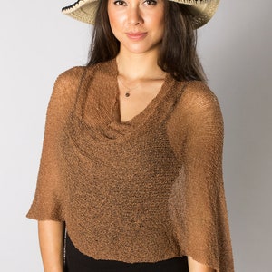 Bronze Knit Poncho, Women Infinity Poncho, Boho Beach Poncho, Formal Evening Sheer Cover up