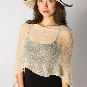 Cream Knit Poncho Shawl, Summer Poncho, Infinity Poncho, Boho Beach Poncho, Resort Wear Poncho