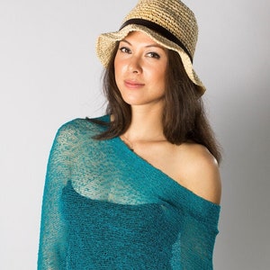 Peacock Teal Versatile Poncho Cape, Wedding Shawl, Lightweight Knit Poncho, Sheer Summer Poncho, Beach Cover Up, 50 ColorS 40 Teal Turquoise 40