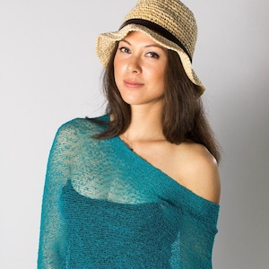 Peacock Teal Versatile Poncho Cape, Wedding Shawl, Lightweight Knit Poncho, Sheer Summer Poncho, Beach Cover Up, 50 ColorS 40 Teal Turquoise 40