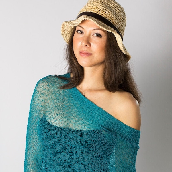 Peacock Teal Versatile Poncho Cape, Wedding Shawl, Lightweight Knit Poncho, Sheer Summer Poncho, Beach Cover Up, 50+ ColorS #40