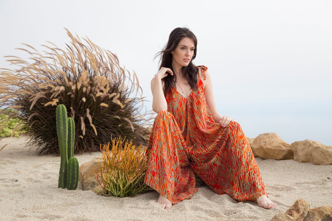 The Bora Bora Collection Women's Jumpsuit in Shanzu Beach Maroon Leaf Batik No Pocket, Convertible Harem Jumpsuit Dress