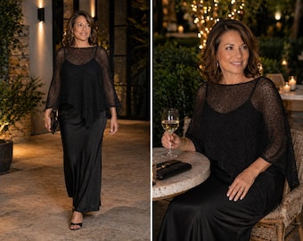 Black Poncho, Women Knit Poncho, Infinity Wedding Poncho, Lightweight Shawl, Resort Wear, Summer Poncho