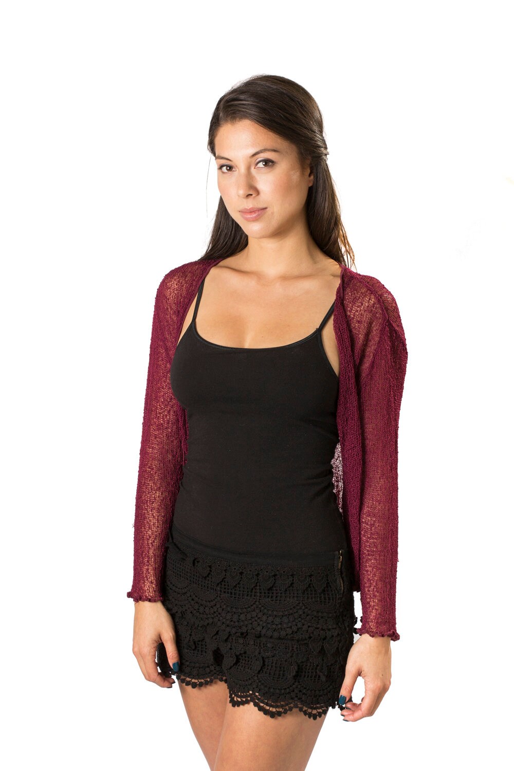 Women Knit Long Sleeve Bolero Cardigans Cropped Arm Sleeves