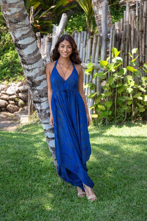 Blue Harem Multiway Jumpsuit Convertible Beach Cover Up Summer Bohemian Clothing Converts to a Dress Pockets Fits XS XL Etsy