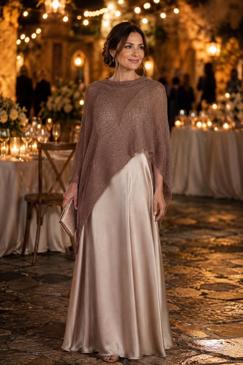 Mocha Mousse Lightweight Knit Beige Poncho Shawl Scarf Cape Bolero