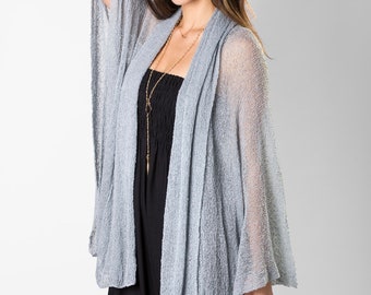 Grey Boho Summer Kimono, Boho Summer Cardigan, Oversized Knit Cardigan,Plus Size Kimono Cardigan, Summer Sweater Wrap,,44 colors avail!