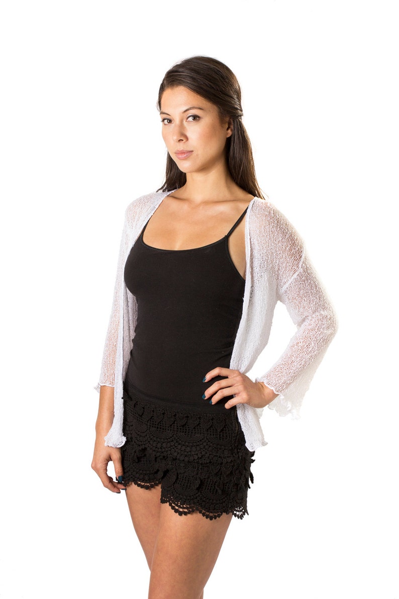 Sheer Shrug 3/4 or Long Sleeve Knit Cardigan, Sheer Bolero, Wedding Bolero, White Summer Cardigan, Avail in 20 Colors image 3