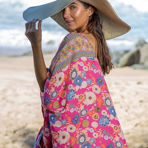 Pink Floral Kaftan Robe, Long Elegant Bridesmaid Robes, Long Kimono Wrap Cover Up, Maxi Kaftan Lounge Resort Wear, Loungewear Beach Kaftan
