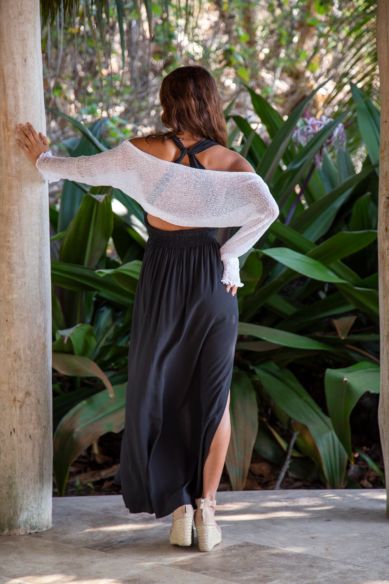 Sheer Knit Bolero Shrug, Black/white Long Sleeve Delicate