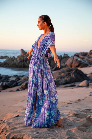 Blue White Beach Maxi Dress, Sexy Vacation Resort Dress, Kimono Dress High  Slit Deep V, Bohemian Beach Dress, Lightweight Breathable Rayon - Etsy