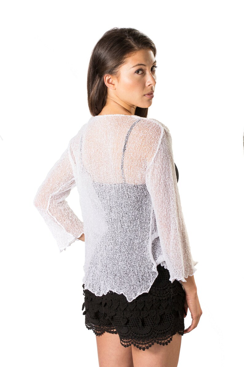 Sheer Shrug 3/4 or Long Sleeve Knit Cardigan, Sheer Bolero, Wedding Bolero, White Summer Cardigan, Avail in 20 Colors image 4