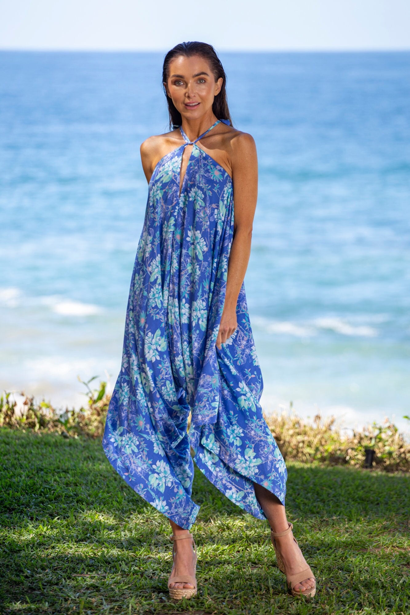 Blue floral jumpsuit hotsell