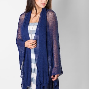 Blue Boho Summer Cardigan, Boho Sheer Kimono,Oversized Knit Cardigan, Summer Sweater Wrap, Plus Size Kimono Cardigan, 44 colors avail!