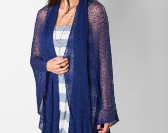 Blue Boho Summer Cardigan, Boho Sheer Kimono,Oversized Knit Cardigan, Summer Sweater Wrap, Plus Size Kimono Cardigan, 44 colors avail!