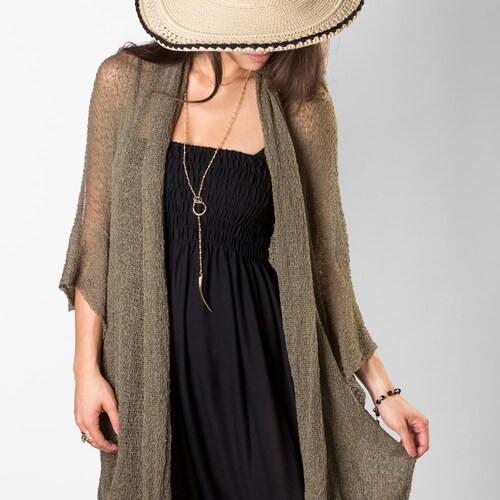 Olive Oversized Knit Cardigan Boho 