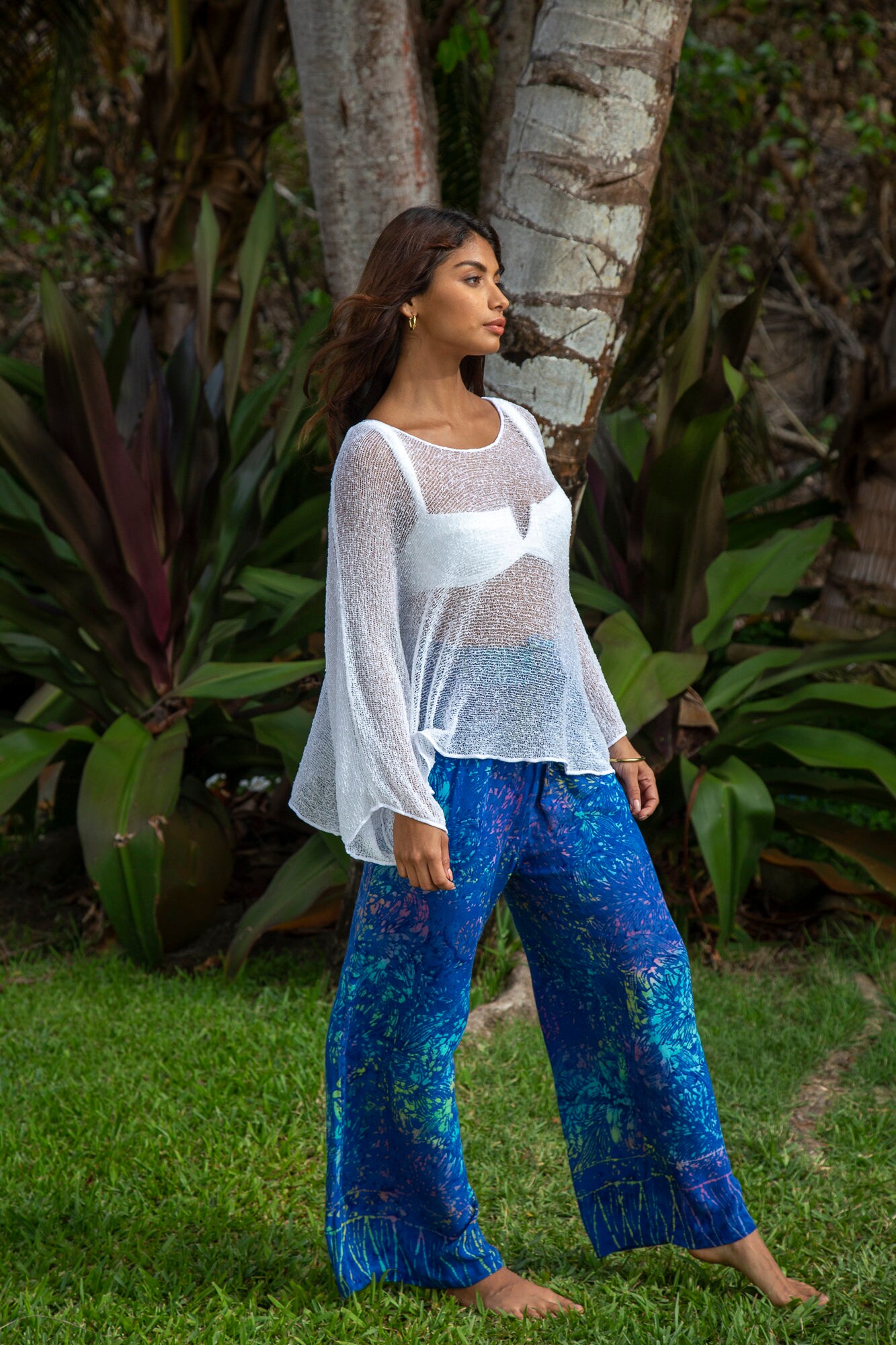 ♡*様 正規品 Sheer loose knit tops White Oversized Sheer Knit Sweater, Loose See Through Summer Top