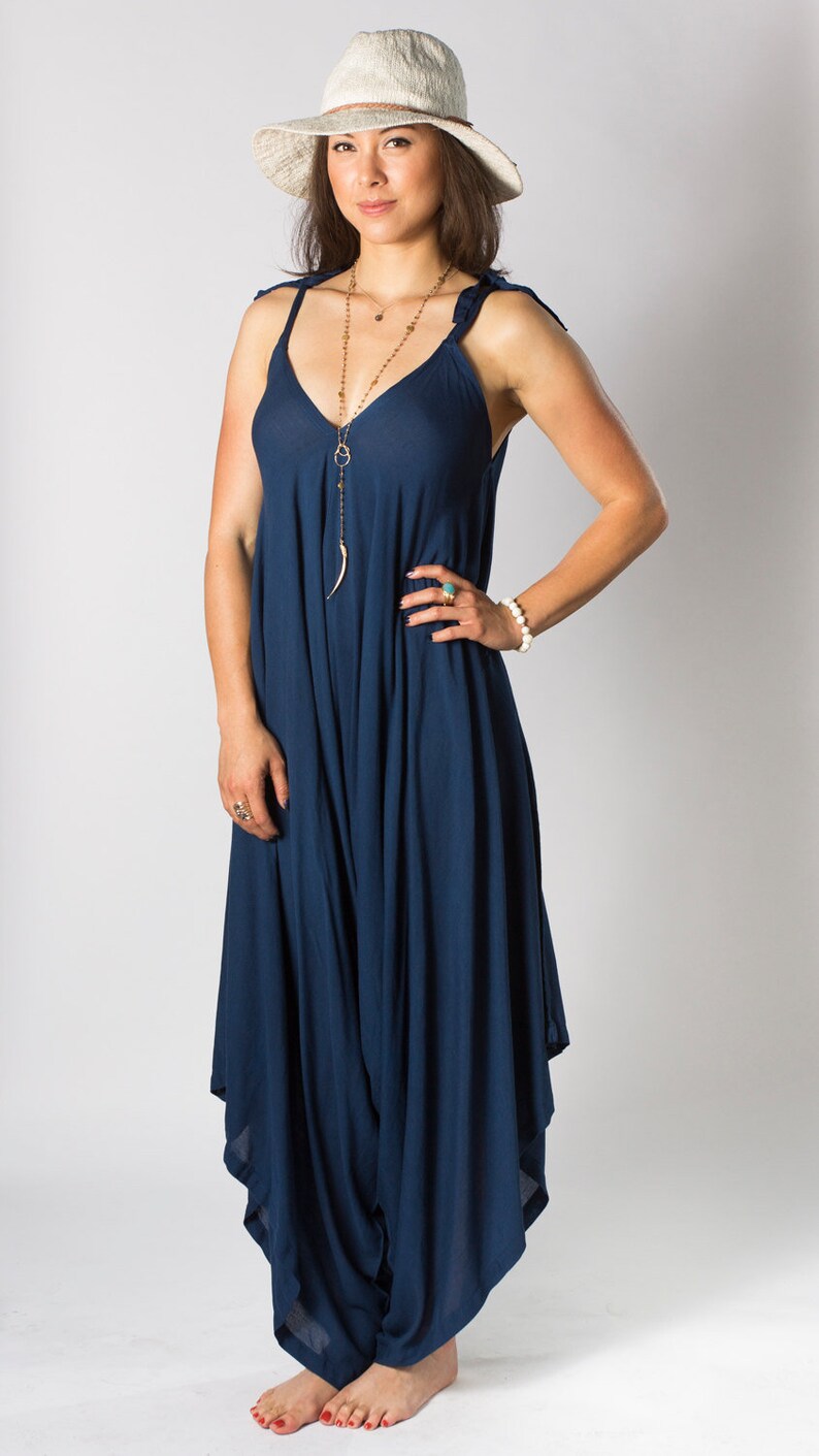 Womens Jumpsuit Jumpsuit Goddess Dress Summer Jumpsuit Beach Cover Up Beach Dress Harem Jumpsuit Boho Clothing Navy 24 Torso Sxl