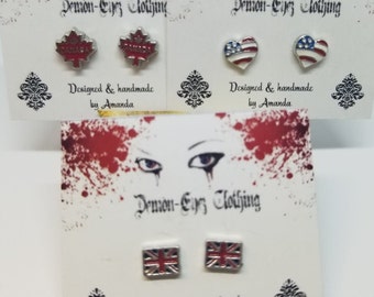 Country Themed Earrings - Maple Leaf - Canada Day Earring - American Flag Heart - UK Flag - British Flag - 4th of July - Bon Voyage Present