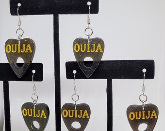 Black Glitter Planchette Earrings - Ouija Board Earrings - Ouija Planchette Earrings - Goth Earrings - Stocking Stuffer - Spooky Earrings