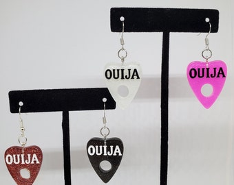 Glitter Planchette Earrings - Spooky Cute Ouija Planchette Earrings - Glitter Goth Earring - Pastel Goth - Pink Planchette - Rockabilly