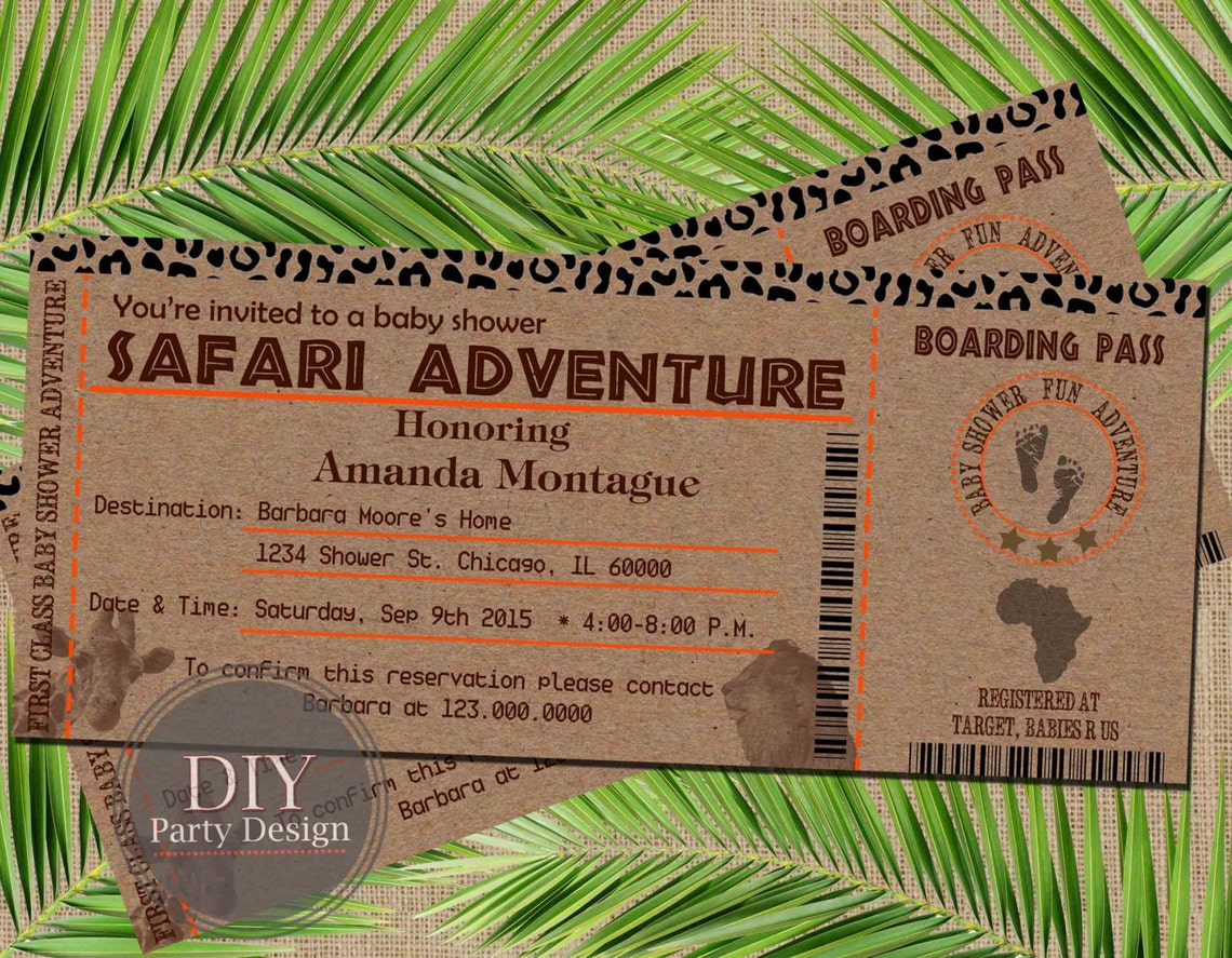 Safari Ticket Birthday Invitation baby Shower Invitation Etsy