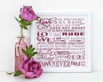 Love Is Patient SVG subway art, 1 Corinthians 13, Digital Cutting File, for Silhouette Cameo, Cricut, Laser Cutters, DIY home decor gift fun