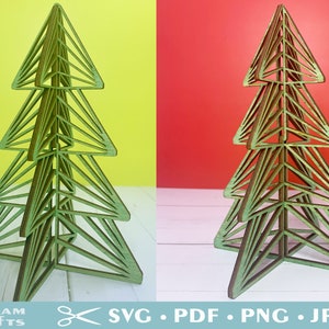 3D Standing Christmas Trees Laser TemplateSVG Download. Bundle of 8 different styles boho, rattan, geometric designs, each in four sizes. image 6