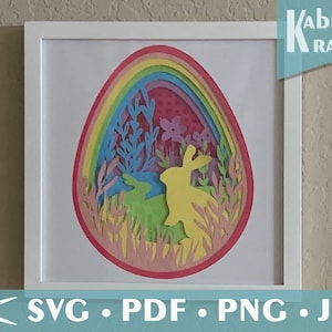 Ostern SVG Hase & Ei Papier Cutout Template - 3D Light Box Shadow Digital Pattern Download Datei Frühling mit lagen Eiern, Hasen, Blumen