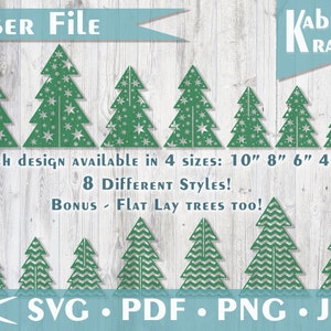 3D Standing Christmas Trees Laser TemplateSVG Download. Bundle of 8 different styles boho, rattan, geometric designs, each in four sizes. image 3