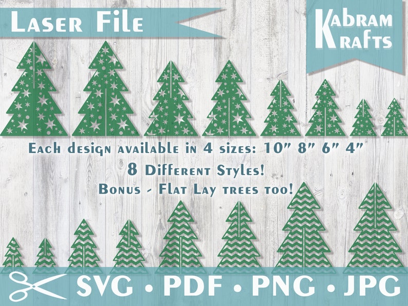 3D Standing Christmas Trees Laser TemplateSVG Download. Bundle of 8 different styles boho, rattan, geometric designs, each in four sizes. image 3