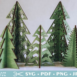 3D Standing Christmas Trees Laser TemplateSVG Download. Bundle of 8 different styles boho, rattan, geometric designs, each in four sizes. image 4