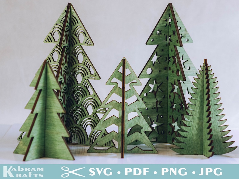 3D Standing Christmas Trees Laser TemplateSVG Download. Bundle of 8 different styles boho, rattan, geometric designs, each in four sizes. image 4