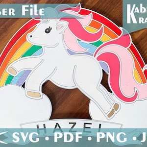 Unicorn Rainbow Laser Cut SVG File - DIGITAL DOWNLOAD only. Girls sign parties, room decoration, wall hanging with or without banner