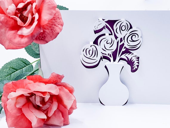 Download Svg Roses In A Vase 3d Pop Up Card Template Digital File For Etsy