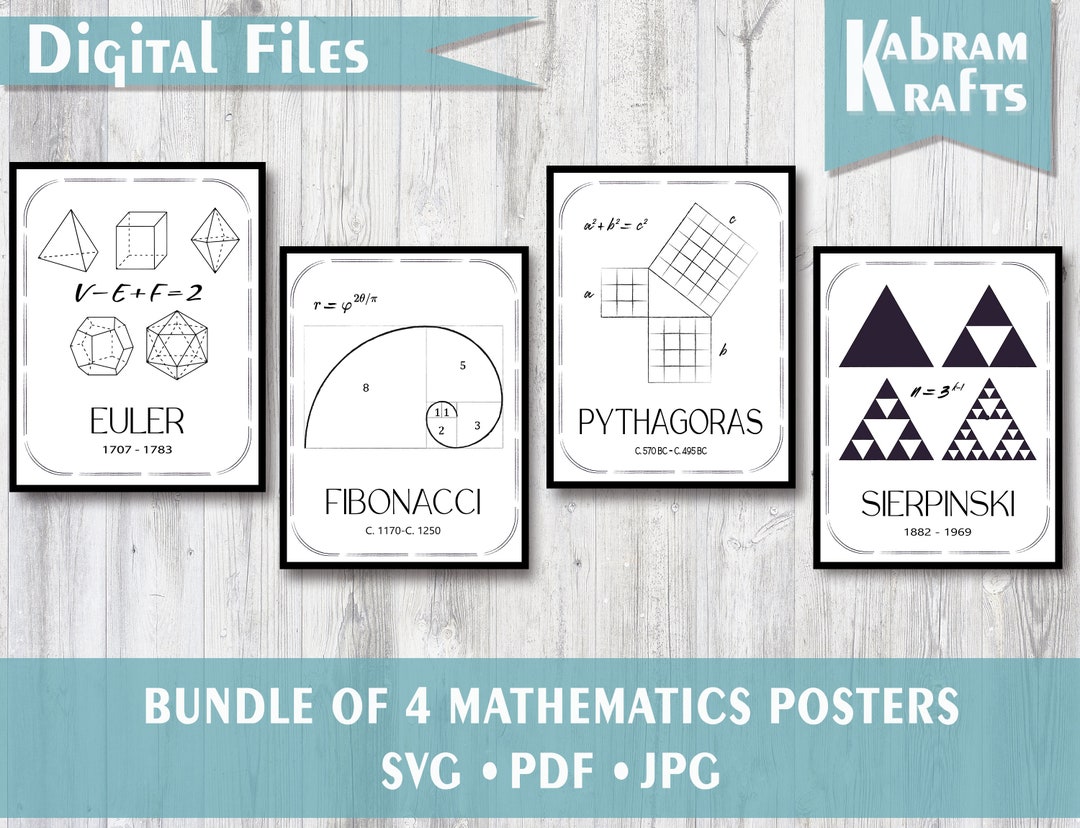 Math Classroom Posters: Fibonacci, Pythagoras, Euler, Sierpinski ...