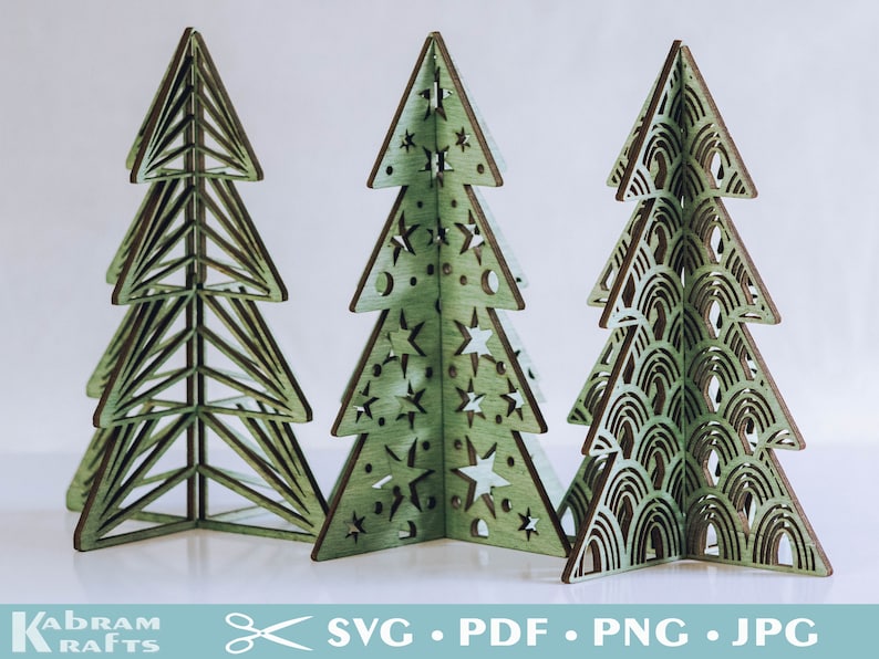 3D Standing Christmas Trees Laser TemplateSVG Download. Bundle of 8 different styles boho, rattan, geometric designs, each in four sizes. image 7