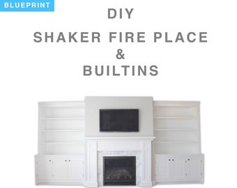 Build blueprints for a shaker style fireplace, bookshelves and cabinet with 3D Model