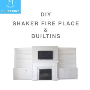 Build blueprints for a shaker style fireplace, bookshelves and cabinet with 3D Model