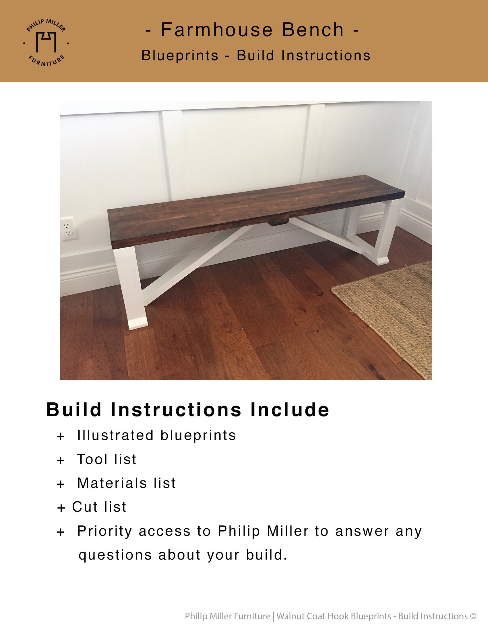 Build Instructions for a Farmhouse Bench Etsy