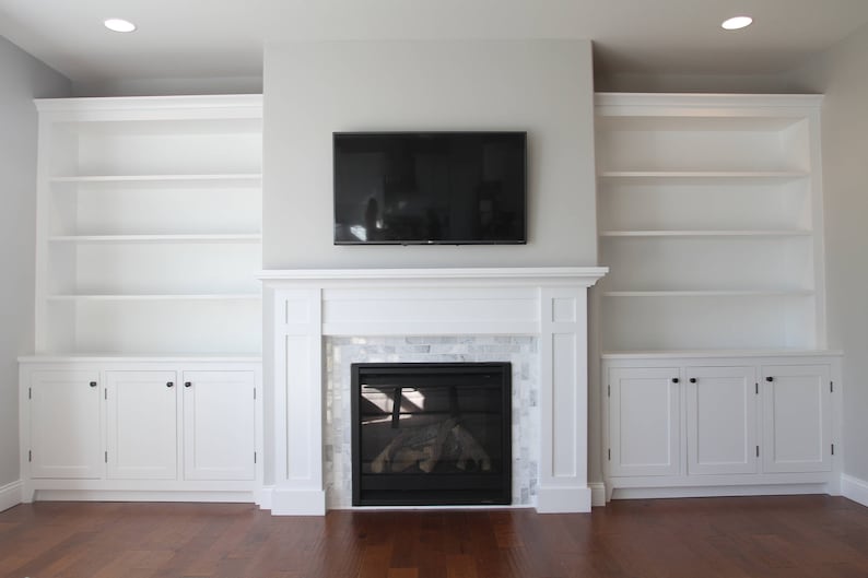 Build blueprints for a shaker style fireplace, bookshelves and cabinet with 3D Model image 3